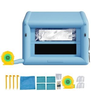 Inflatable Paint Booth, 9.84 x 8.2 x 8.2 ft, Inflatable Spray Booth with 550W Powerful Blower and Air Filter System, Triangular Roof, for Painting Bicycle, Motorcycle, Automotive Sheet Metal