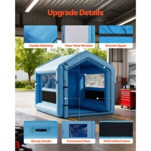 inflatable paint booth, 9.84 x 8.2 x 8.2 ft, inflatable spray booth with 550w powerful blower and air filter system, triangular roof, for painting bicycle, motorcycle, automotive sheet metal