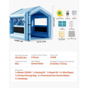 inflatable paint booth, 9.84 x 8.2 x 8.2 ft, inflatable spray booth with 550w powerful blower and air filter system, triangular roof, for painting bicycle, motorcycle, automotive sheet metal