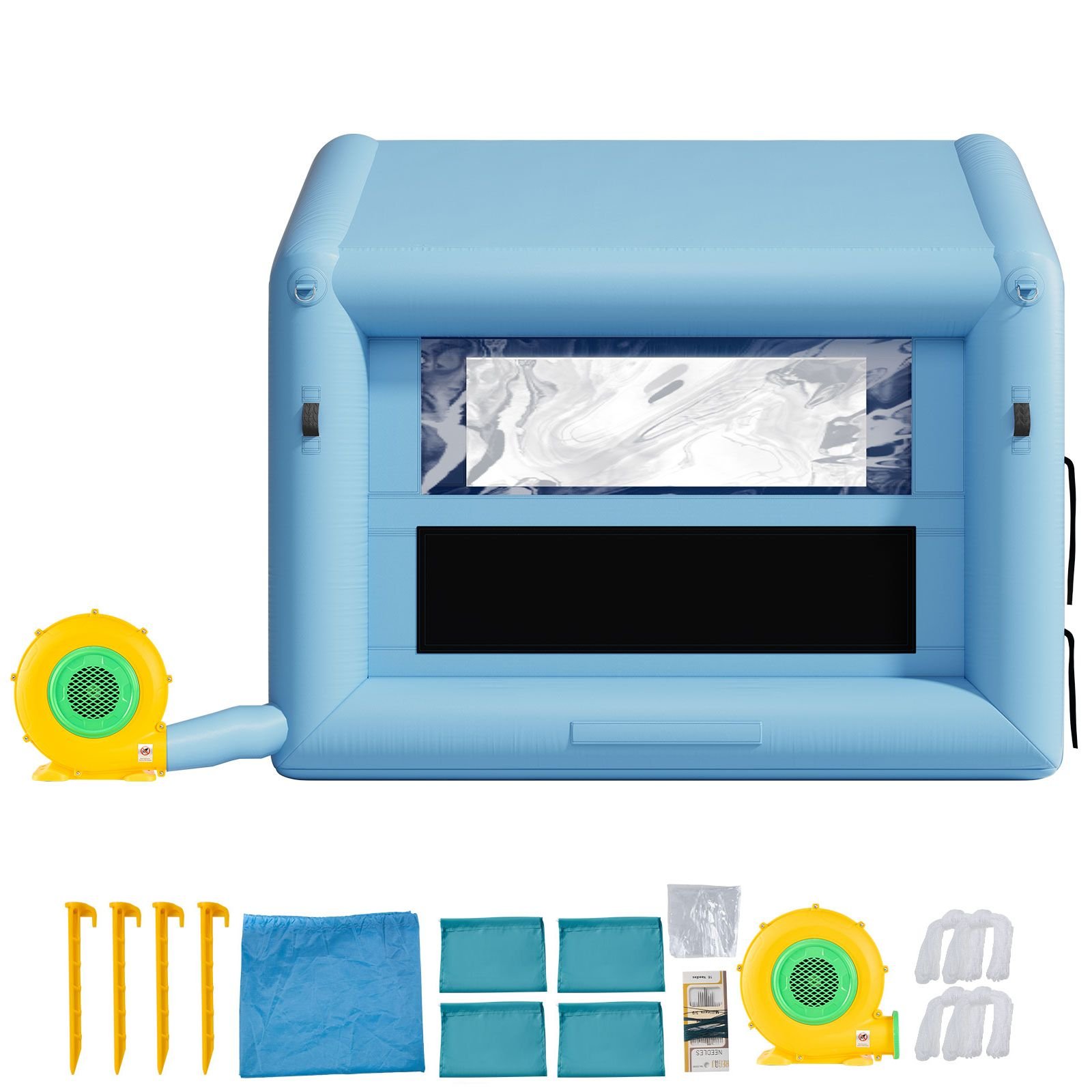 inflatable paint booth, 9.84 x 8.2 x 8.2 ft, inflatable spray booth with 550w powerful blower and air filter system, triangular roof, for painting bicycle, motorcycle, automotive sheet metal