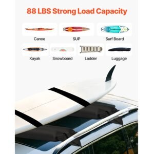 inflatable soft roof rack bars, 37.6 inch universal car roof rack pads, 88lbs loading luggage kayak carrier with 2 tie down straps & ropes, hand air pump, storage bag for canoes surfboards sups