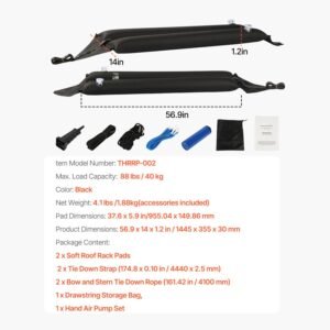 inflatable soft roof rack bars, 37.6 inch universal car roof rack pads, 88lbs loading luggage kayak carrier with 2 tie down straps & ropes, hand air pump, storage bag for canoes surfboards sups