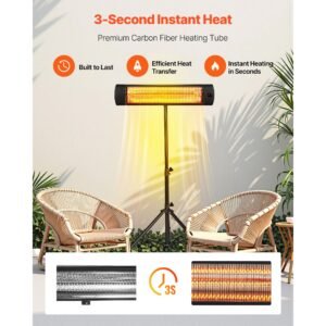 infrared heater, 1500w electric space heater with remote control, led screen w/ 3 speeds & timer, outdoor/outdoor for patio,porch,dining room,studio