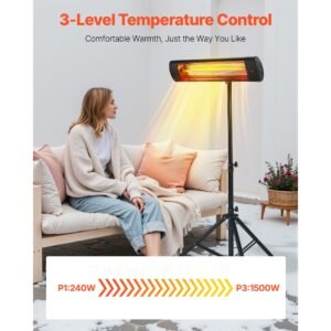 infrared heater, 1500w electric space heater with remote control, led screen w/ 3 speeds & timer, outdoor/outdoor for patio,porch,dining room,studio
