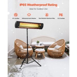 infrared heater, 1500w electric space heater with remote control, led screen w/ 3 speeds & timer, outdoor/outdoor for patio,porch,dining room,studio