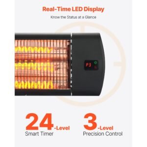 infrared heater, 1500w electric space heater with remote control, led screen w/ 3 speeds & timer, outdoor/outdoor for patio,porch,dining room,studio