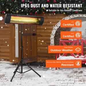 infrared heater, 1500w remote control electric space heater, led screen patio heater w/ 3 speeds & timer, outdoor/outdoor for porch,dining room,studio, with stand & mount to ceiling/wall,34in l