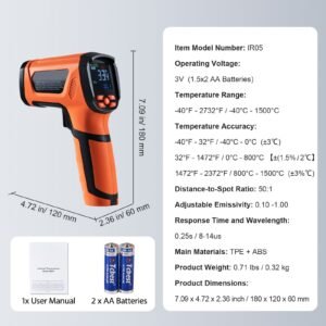 infrared thermometer, 40~2732 fahrenheit dual laser temperature gun non contact, handheld ir heat temperature gun with adjustable emissivity for cooking/pizza oven/engine(not for human)