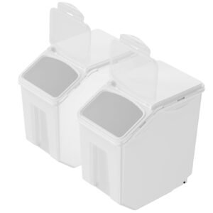 ingredient storage bin, 2 x 15l dispenser bin with 2 measuring cups, attachable casters and airtight lid, 2 pcs/set dog pet food storage container, pp material kitchen rice cereal flour bin