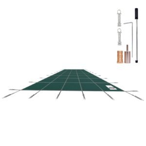 Inground Pool Safety Cover, 16 ft x 30 ft Rectangular Winter Pool Cover, Triple Stitched, High Strength Mesh PP Material with Good Rain Permeability, Installation Hardware Included, Green