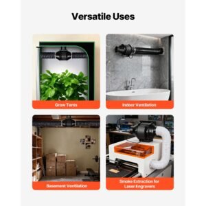 inline duct fan, 4 in quiet inline exhaust fan, 180 cfm powerful ac motor ventilation fans for cooling booster, high air flow, vent blower fans for indoor grow tents basement hydroponics
