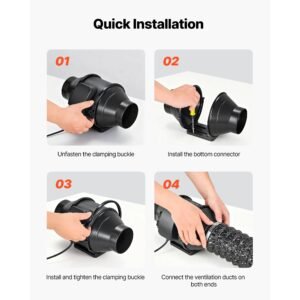 inline duct fan, 4 in quiet inline exhaust fan, 180 cfm powerful ac motor ventilation fans for cooling booster, high air flow, vent blower fans for indoor grow tents basement hydroponics