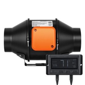 inline duct fan, 4 inch 205 cfm quiet ec motor ventilation exhaust fan, with temperature humidity controller for cooling booster, grow tents, hydroponics