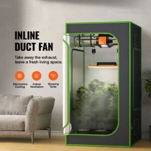 inline duct fan, 4 inch 205 cfm quiet ec motor ventilation exhaust fan, with temperature humidity controller for cooling booster, grow tents, hydroponics