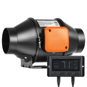 inline duct fan, 4 inch 205 cfm quiet ec motor ventilation exhaust fan, with temperature humidity controller for cooling booster, grow tents, hydroponics