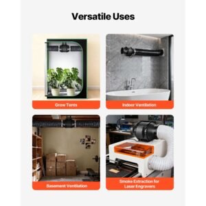 inline duct fan, 6 in quiet inline exhaust fan, 380 cfm powerful ac motor ventilation fans for cooling booster, high air flow, vent blower fans for indoor grow tents basement hydroponics