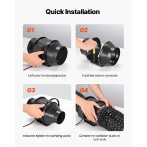 inline duct fan, 6 in quiet inline exhaust fan, 380 cfm powerful ac motor ventilation fans for cooling booster, high air flow, vent blower fans for indoor grow tents basement hydroponics