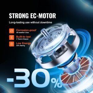inline duct fan, 6 inch 402 cfm with temperature humidity controller, quiet ec motor ventilation exhaust fan for cooling booster, grow tents, hydroponics