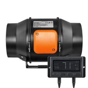 Inline Duct Fan, 6-Inch 402 CFM with Temperature Humidity Controller, Quiet EC-motor Ventilation Exhaust Fan for Cooling Booster, Grow Tents, Hydroponics