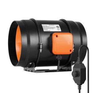 inline duct fan, 8 inch 750 cfm with variable speed controller, quiet ac motor ventilation exhaust fan for cooling booster, grow tents, hydroponics