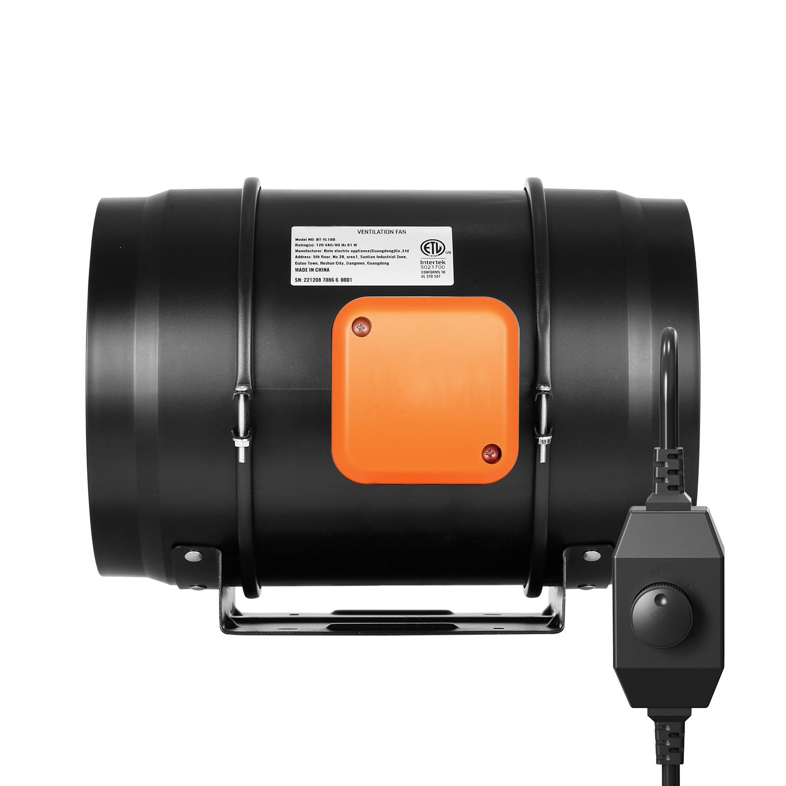 inline duct fan, 8 inch 750 cfm with variable speed controller, quiet ac motor ventilation exhaust fan for cooling booster, grow tents, hydroponics