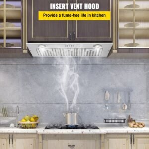 Insert Range Hood, 800CFM 3-Speed, 36 Inch Stainless Steel Built-in Kitchen Vent with Push Button Control LED Lights Baffle Filters, Ducted/Ductless Convertible, ETL Listed