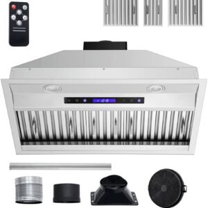 Insert Range Hood, 900CFM 4-Speed, 30 Inch Stainless Steel Built-in Kitchen Vent with Touch & Remote Control LED Lights Baffle Filters, Ducted/Ductless Convertible, ETL Listed