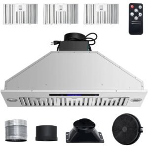 Insert Range Hood, 900CFM 4-Speed, 36 Inch Stainless Steel Built-in Kitchen Vent with Touch & Remote Control LED Lights Baffle Filters, Ducted/Ductless Convertible, ETL Listed