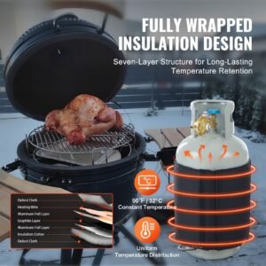 insulated band style gas cylinder warmer, fits 40 lbs gas tanks 120w propane heater, fixed internal thermostat max temp 90 fahrenheit, durable waterproof oxford fabric, fcc listed