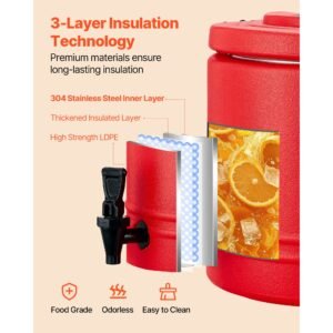 insulated beverage dispenser, 2.2 gal/8l thermal hot and cold drink server dispenser with spigot, food grade cooler jug with 304 stainless steel interior, for tea coffee restaurant outdoor