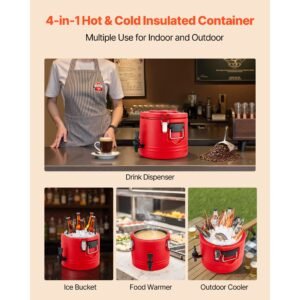 insulated beverage dispenser, 2.2 gal/8l thermal hot and cold drink server dispenser with spigot, food grade cooler jug with 304 stainless steel interior, for tea coffee restaurant outdoor