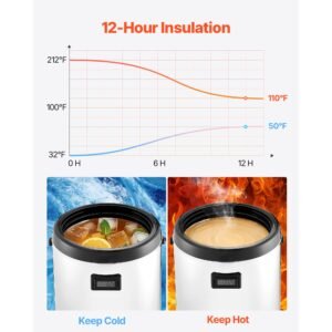 insulated beverage dispenser, 2.4 gal/9.2l stainless steel thermal drink server with spigot & temp display, suitable for hot and cold drinks, for tea coffee water in cafes & restaurants, silver