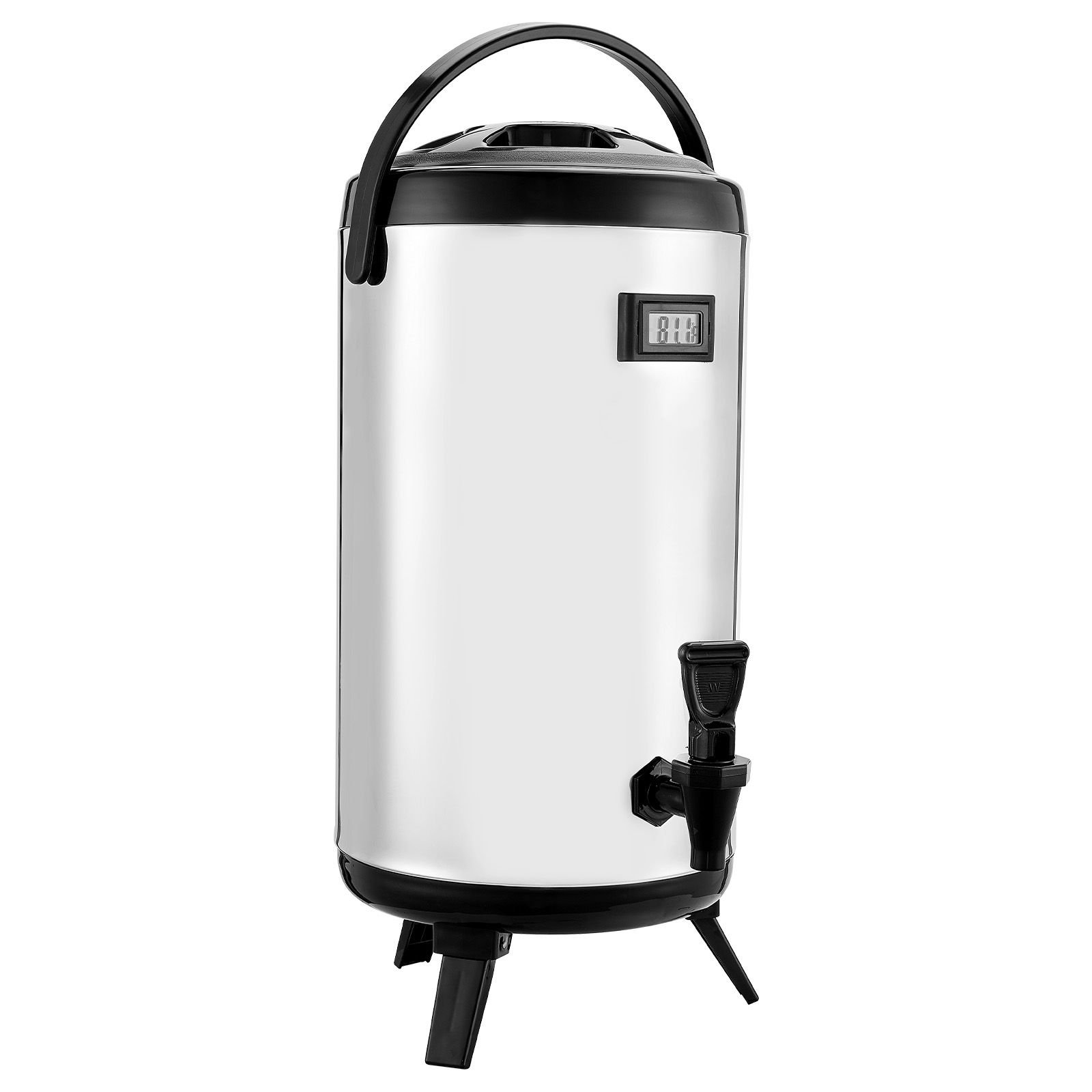 insulated beverage dispenser, 2.4 gal/9.2l stainless steel thermal drink server with spigot & temp display, suitable for hot and cold drinks, for tea coffee water in cafes & restaurants, silver