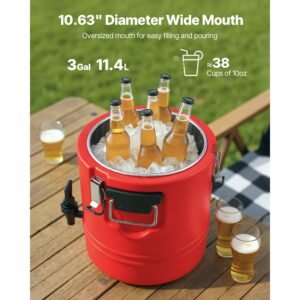 insulated beverage dispenser, 3 gal/11.4l thermal hot and cold drink server dispenser with spigot, food grade cooler jug with 304 stainless steel interior, for tea coffee restaurant outdoor