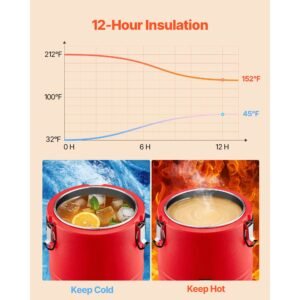 insulated beverage dispenser, 3 gal/11.4l thermal hot and cold drink server dispenser with spigot, food grade cooler jug with 304 stainless steel interior, for tea coffee restaurant outdoor
