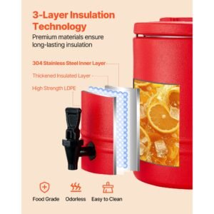 insulated beverage dispenser, 3 gal/11.4l thermal hot and cold drink server dispenser with spigot, food grade cooler jug with 304 stainless steel interior, for tea coffee restaurant outdoor