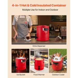insulated beverage dispenser, 3 gal/11.4l thermal hot and cold drink server dispenser with spigot, food grade cooler jug with 304 stainless steel interior, for tea coffee restaurant outdoor