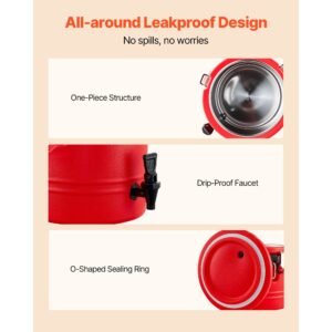 insulated beverage dispenser, 3 gal/11.4l thermal hot and cold drink server dispenser with spigot, food grade cooler jug with 304 stainless steel interior, for tea coffee restaurant outdoor
