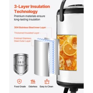insulated beverage dispenser, 3.2 gal/12l stainless steel thermal drink server with spigot & temp display, suitable for hot and cold drinks, for tea coffee water in cafes & restaurants, 2 pack