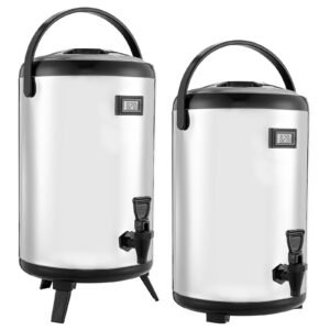 Insulated Beverage Dispenser, 3.2 Gal/12L Stainless Steel Thermal Drink Server with Spigot & Temp Display, Suitable for Hot and Cold Drinks, for Tea Coffee Water in Cafes & Restaurants, 2 Pack