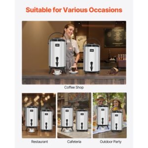 insulated beverage dispenser, 3.2 gal/12l stainless steel thermal drink server with spigot & temp display, suitable for hot and cold drinks, for tea coffee water in cafes & restaurants, 2 pack