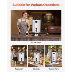 insulated beverage dispenser, 3.2 gal/12l stainless steel thermal drink server with spigot & temp display, suitable for hot and cold drinks, for tea coffee water in cafes & restaurants, silver
