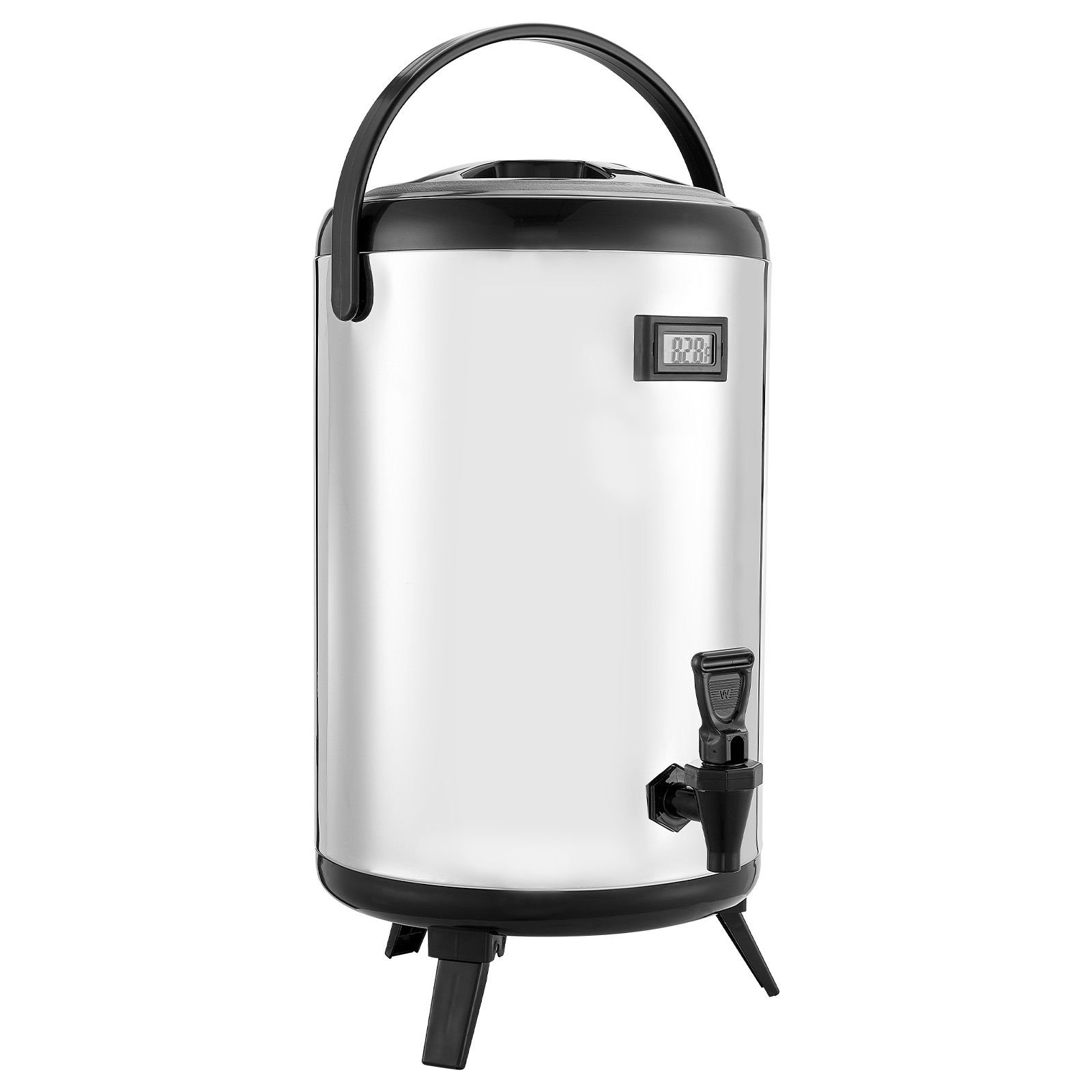 insulated beverage dispenser, 3.2 gal/12l stainless steel thermal drink server with spigot & temp display, suitable for hot and cold drinks, for tea coffee water in cafes & restaurants, silver