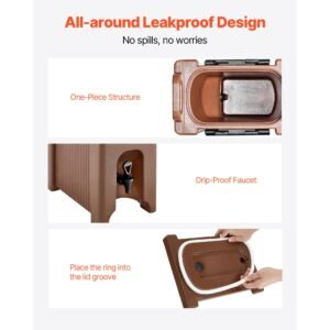 insulated beverage dispenser, 5 gal/19l hot and cold beverage server with spigot & handle, food grade thermal drink dispenser cooler for tea coffee water in cafes & restaurants, brown