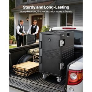 insulated food pan carrier, 127 qt non electrical food warmer, with swivel wheel & 304 stainless steel latch, lldpe stackable hot box, for various pan sizes(not included), fit catering bbq event