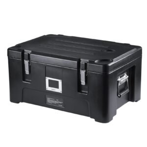 Insulated Food Pan Carrier, 36Qt Capacity, Stackable Catering Hot Box with 3 Stainless Steel Pans, Top Load LLDPE Food Warmer with Elastic Side Handles and Buckles, for Restaurant Canteen, Black