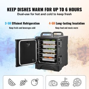 insulated food pan carrier, 81 qt hot box for catering, food box carrier with double buckles, front loading food warmer with handles, stackable end loader for restaurant, canteen