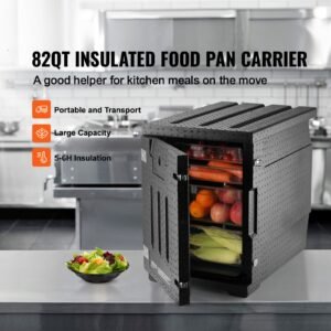 insulated food pan carrier, 82 qt hot box for catering, lldpe food box carrier with double buckles, front loading food warmer for restaurant, canteen, etc.