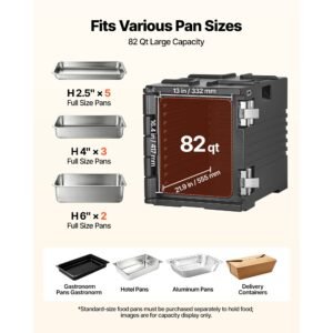 insulated food pan carrier, 82 qt non electrical food warmer, with wheel & 304 stainless steel latch, lldpe stackable hot box, for various pan sizes(not included), fit catering bbq event(black)