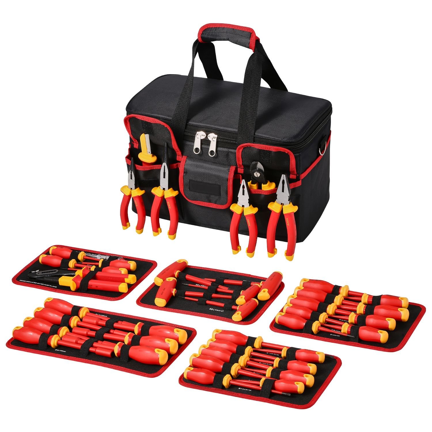insulated screwdriver set, 50 piece professional electrical screwdriver set, 1000v insulated electrician tool, with magnetic tips, t handle hex wrench, screwdriver, single pole voltage tester